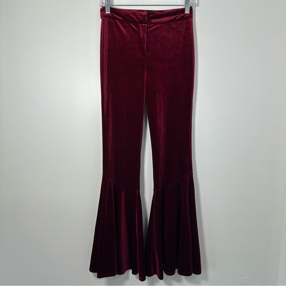Torn By Ronny Kobo Red Velvet Flare Pants Size XS - Picture 2 of 9